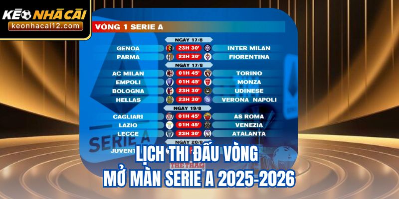 Lịch thi đấu vòng mở màn Serie A 2025-2026